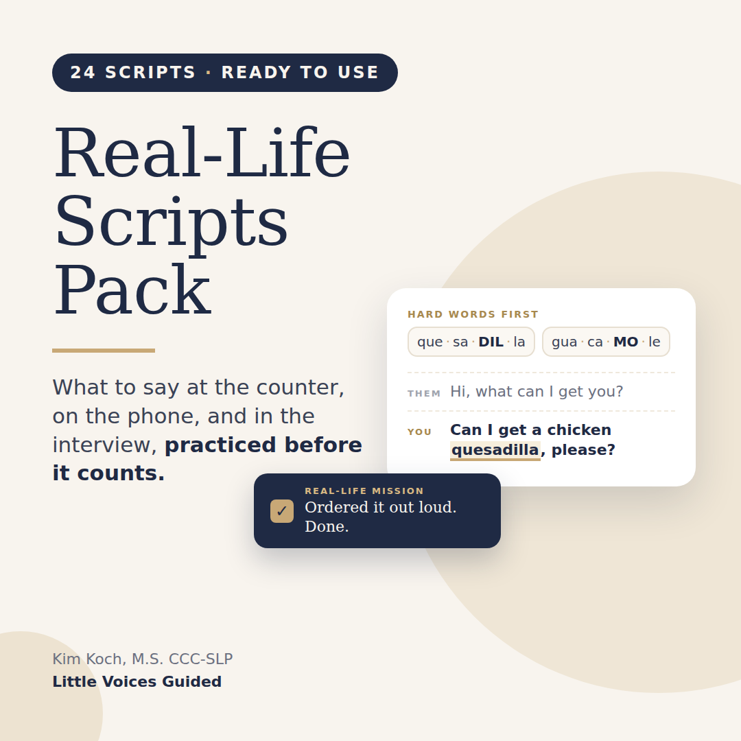 Real-Life Scripts Pack — 24 ready-to-use scripts for tweens and teens with childhood apraxia of speech